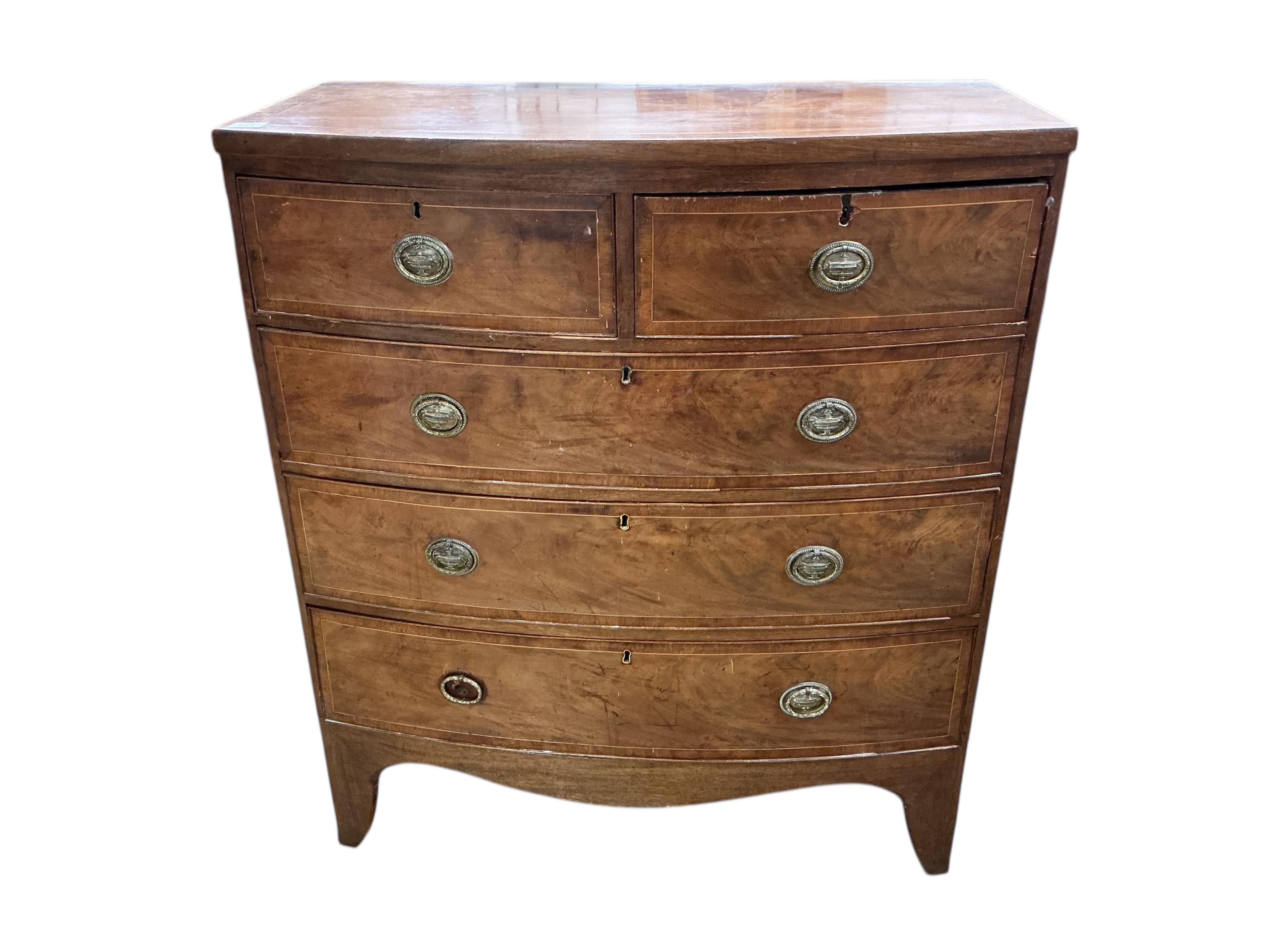 A Regency mahogany bowfront chest, width 99cm, depth 48cm, height 116cm